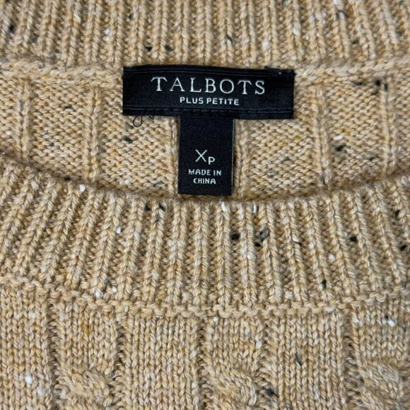 Talbots Sweater Womens Plus Petite Sz Xp Beige Speckle Cable Knit Button Sleeve - Picture 9 of 11